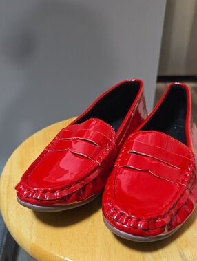 Red Patent Penny Loafers for Women - Sleek Slip-On Style